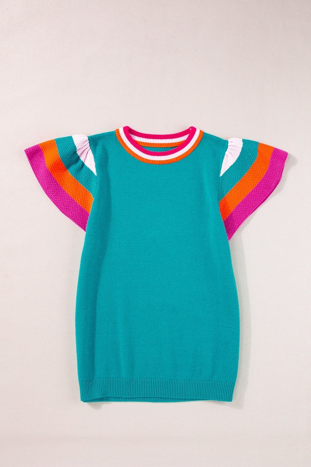 Color Block Blue Multi Round Neck Knit Top - Shop Alies Bouutique
