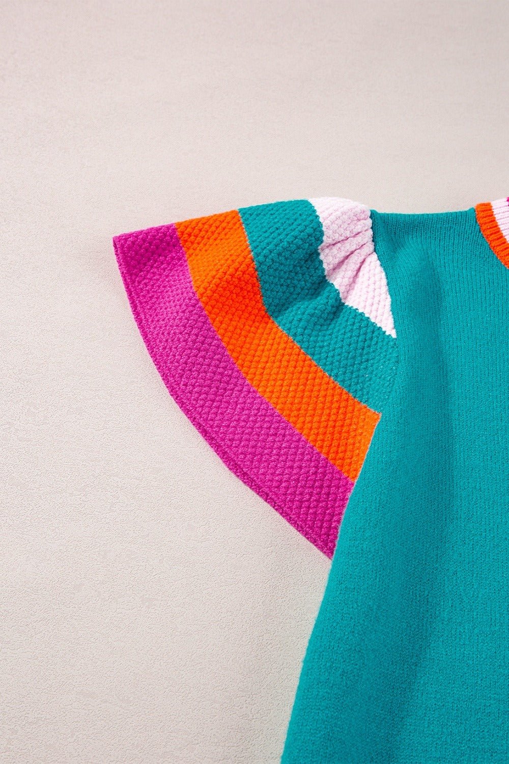 Color Block Blue Multi Round Neck Knit Top - Shop Alies Bouutique