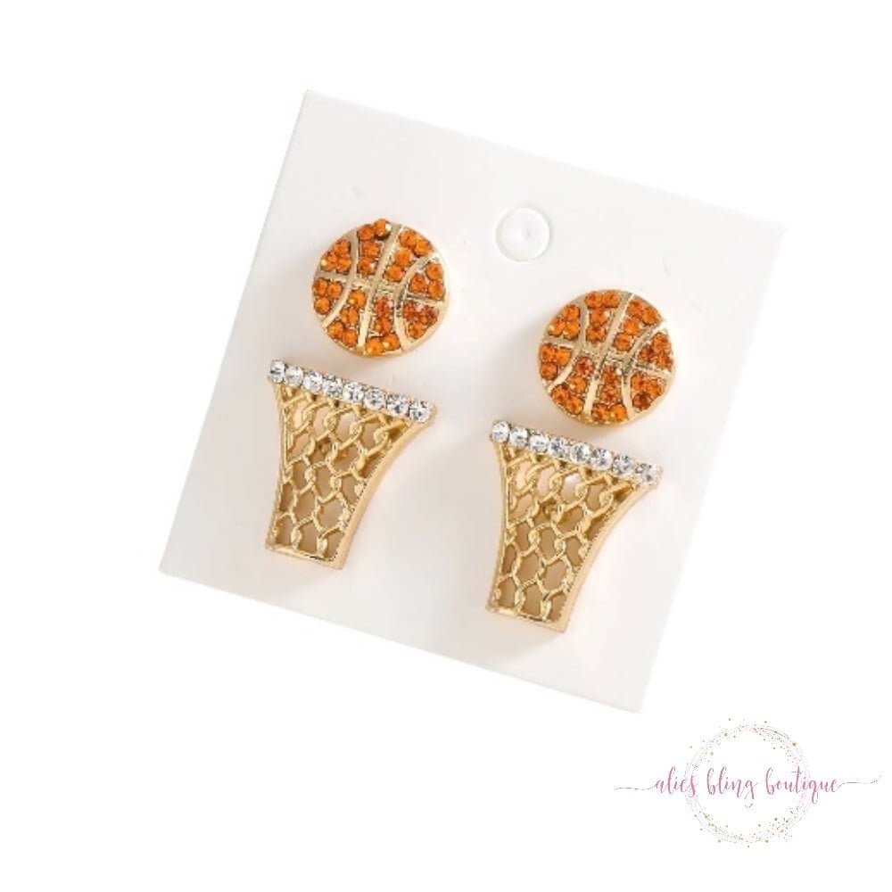 Courtside Sparkle Basketball Earrings Set of 2-Shop Alies Boutique