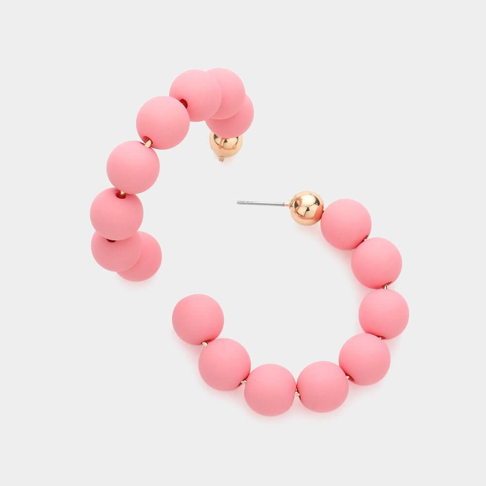 Crush Factor - Pink Colored Ball Hoop Earrings-Shop Alies Boutique