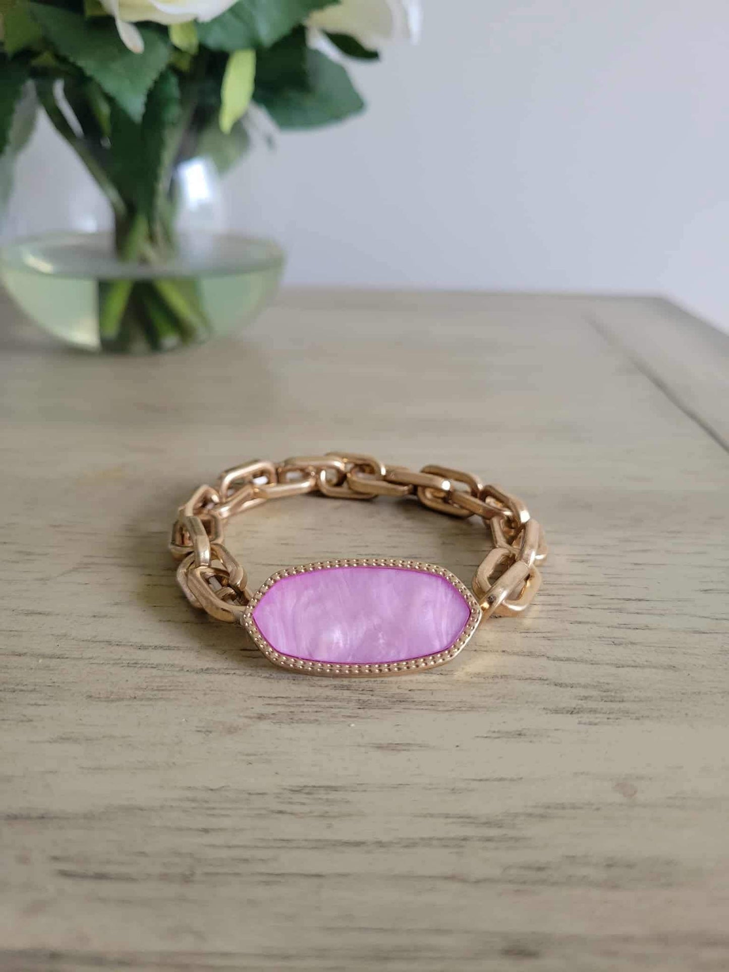 Crush Link Luxe - Pink Oval Double Chain Link Stretch Bracelet - All That GlitterZ - Shop Alies Boutique
