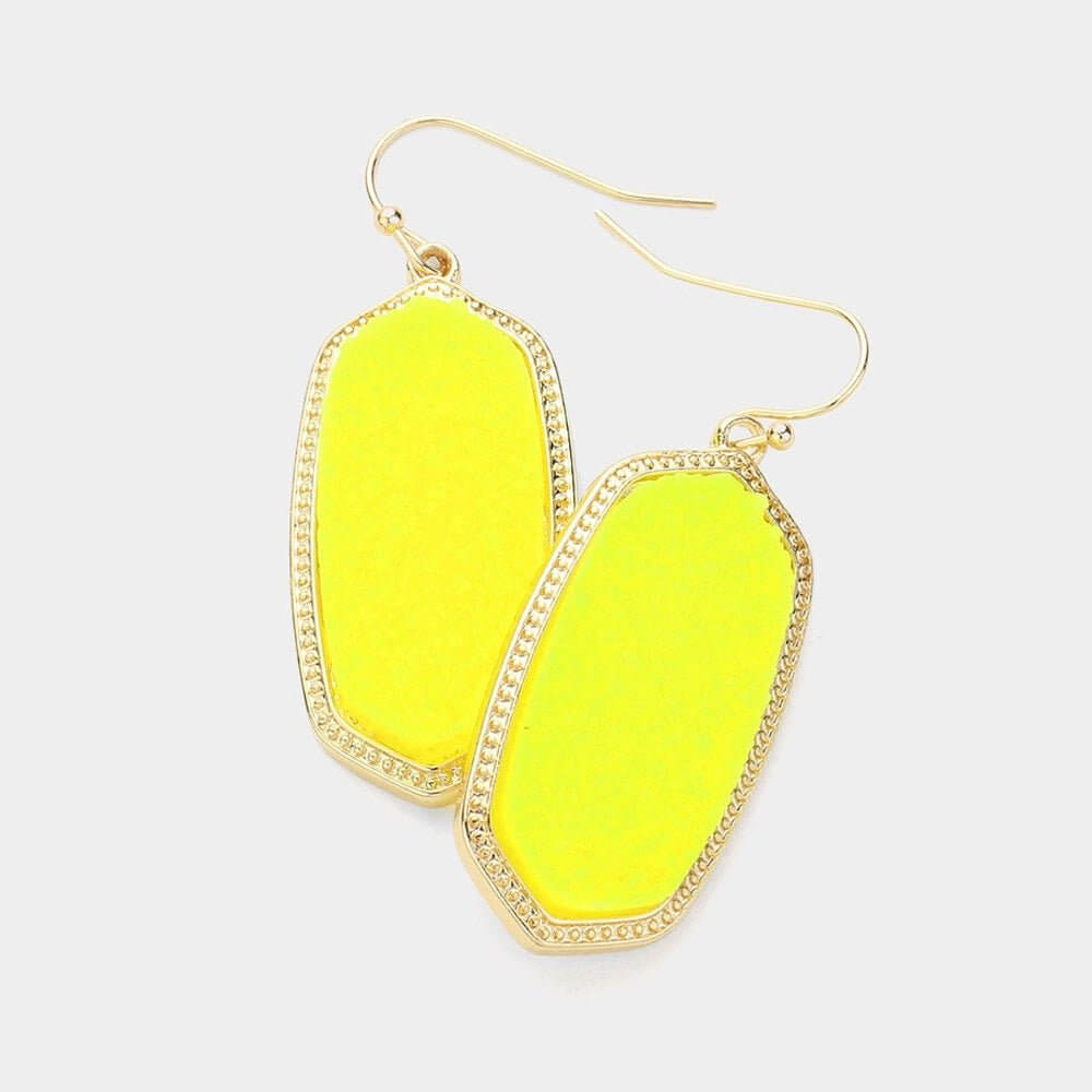 Crystal Countdown - Neon Yellow Hexagon Druzy Dangle Earrings-Shop Alies Boutique