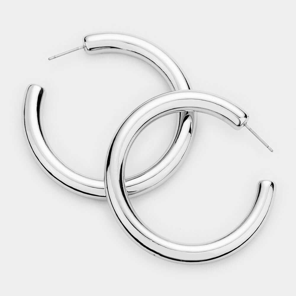 Curve Appeal - Silver Bold Metal Half Hoop Earrings - Shop Alies Bouutique