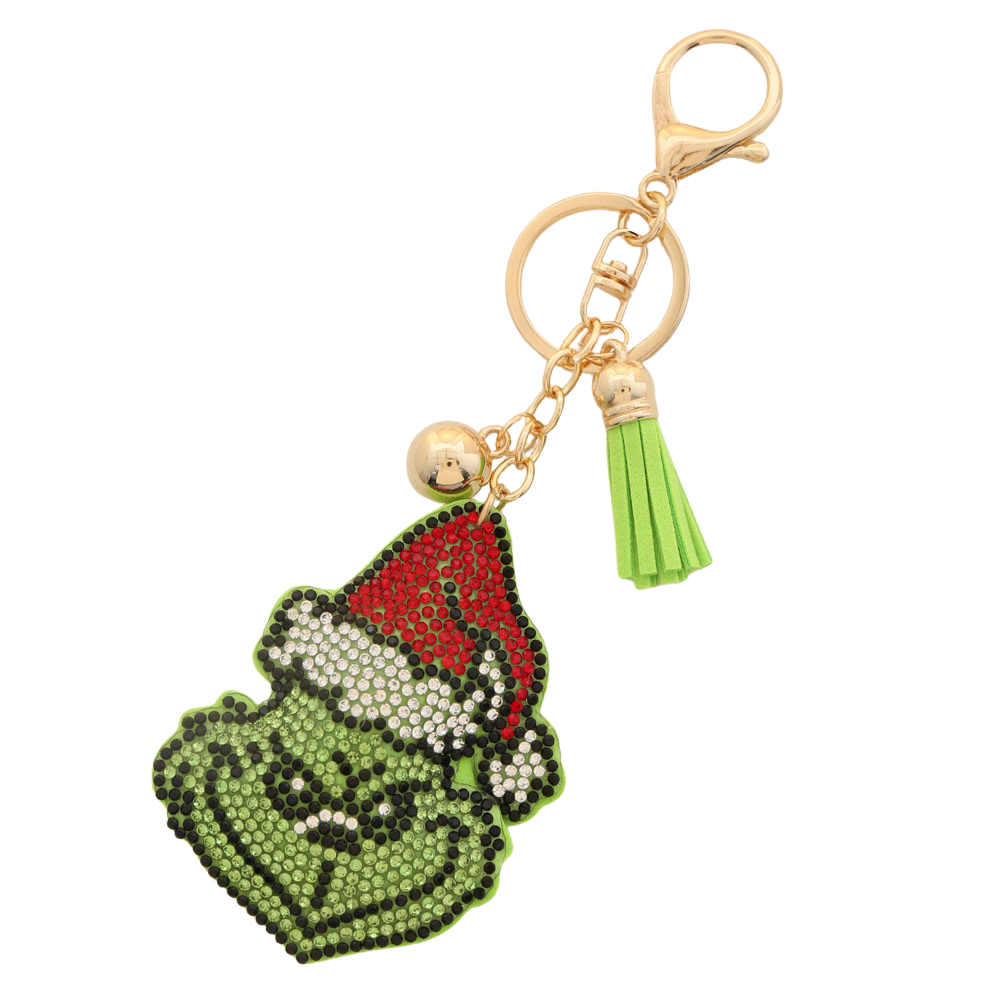 Holiday Green Monster - Green Rhinestone Keychain - Alie's Boutique