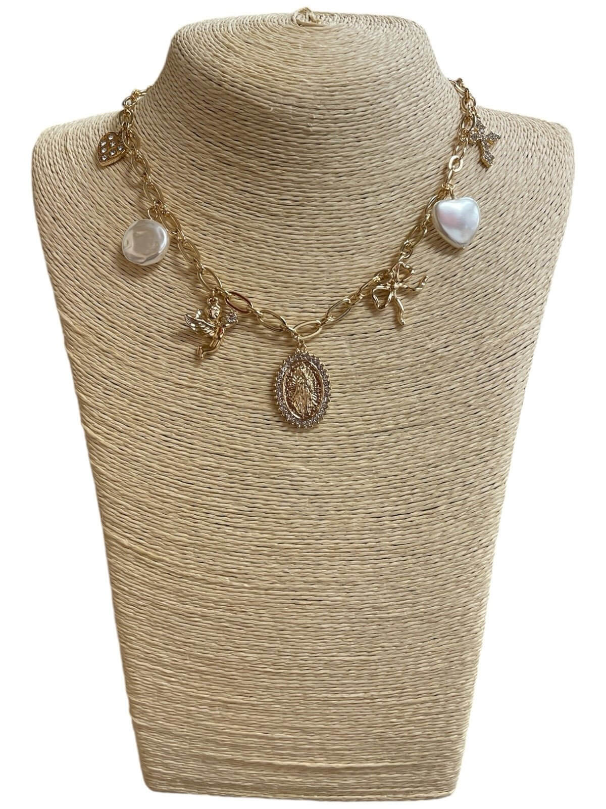 Divine Whimsy - Gold Virgin Mary Pearl Charm Necklace - Shop Alies Bouutique