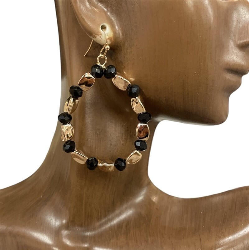 Edge Loop - Black & Gold Crystal Beaded Teardrop Earrings - Shop Alies Bouutique