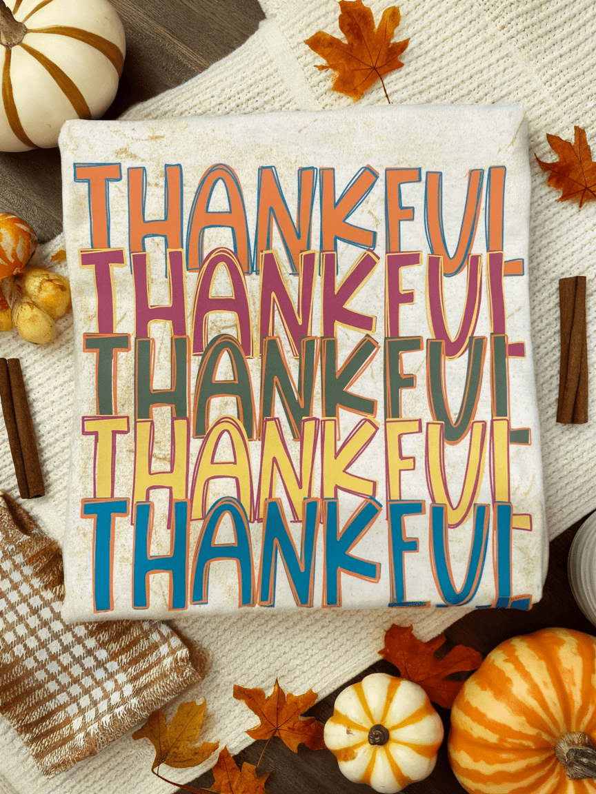 FestiviTees Women - Apparel - Shirts - T-Shirts Colorful Thankful Thankful Graphic Tee