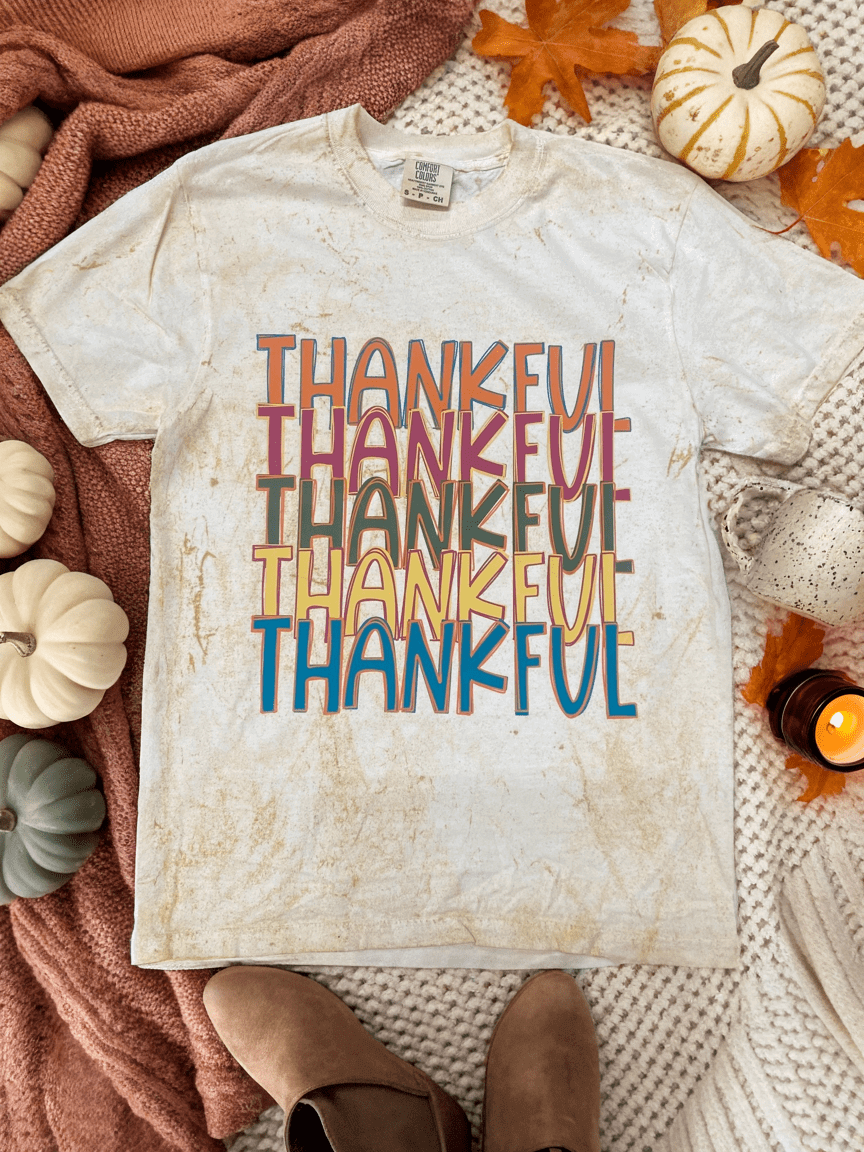 FestiviTees Women - Apparel - Shirts - T-Shirts Colorful Thankful Thankful Graphic Tee