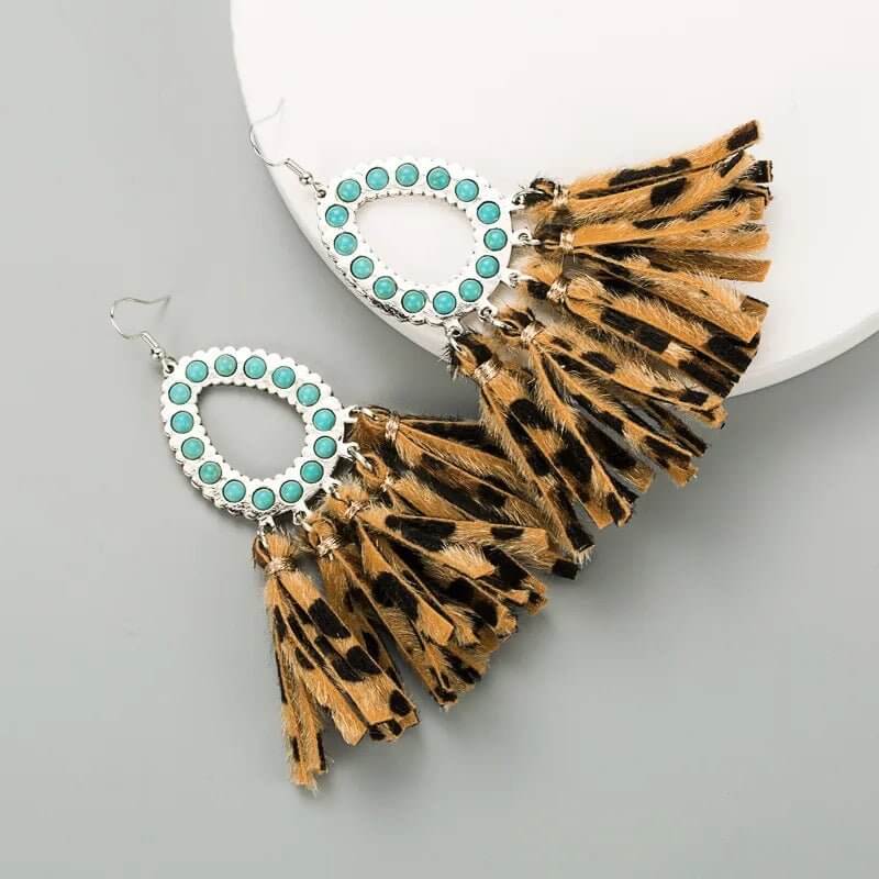 Fiesta Fringe - Leopard Earrings- Sale-Shop Alies Boutique