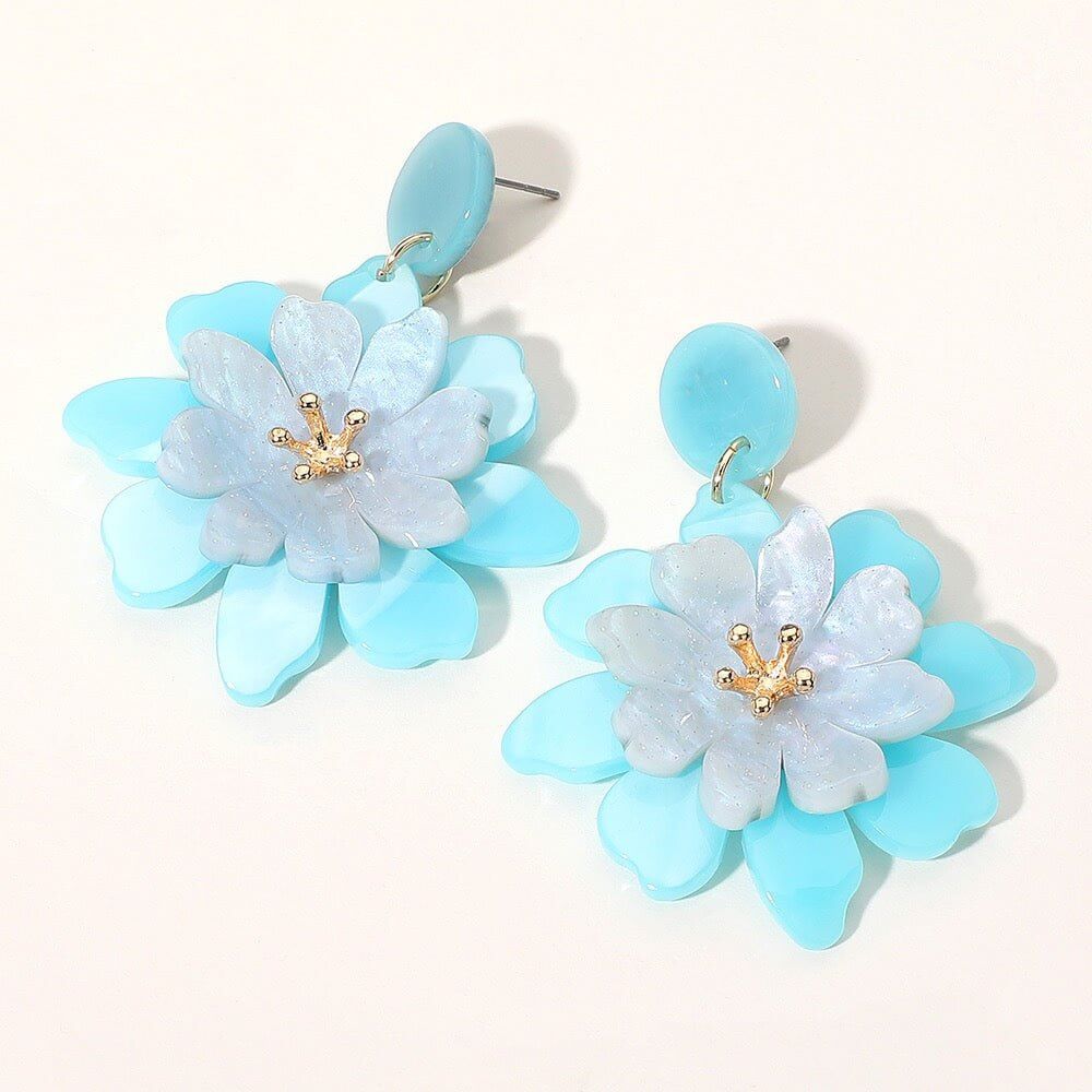 Floral Flair - Blue Earrings - Sale-Shop Alies Boutique