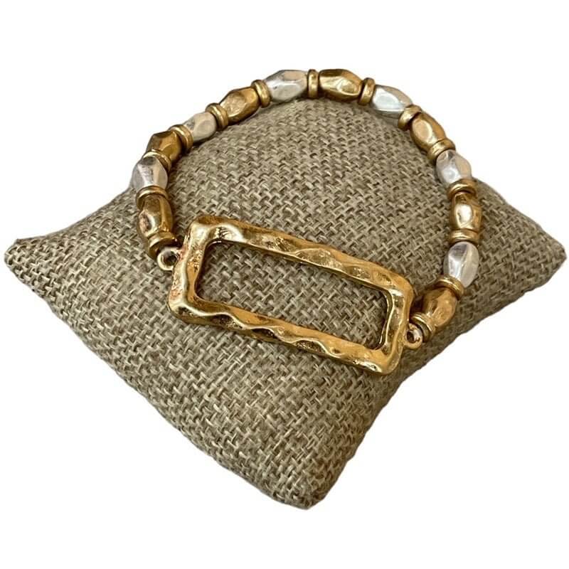 Frame Theory - Matte Gold Hammered Two Tone Beaded Bracelet - Alie's Boutique - Shop Alies Boutique
