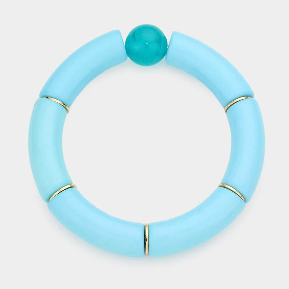 Geo Beat – Aqua Round Bead Accented Resin Stretch Bracelet-Shop Alies Boutique
