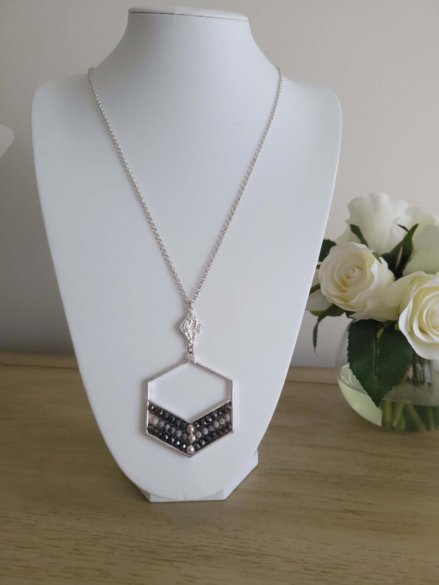 Geo Noir - Silver & Black Necklace - Shop Alies Bouutique