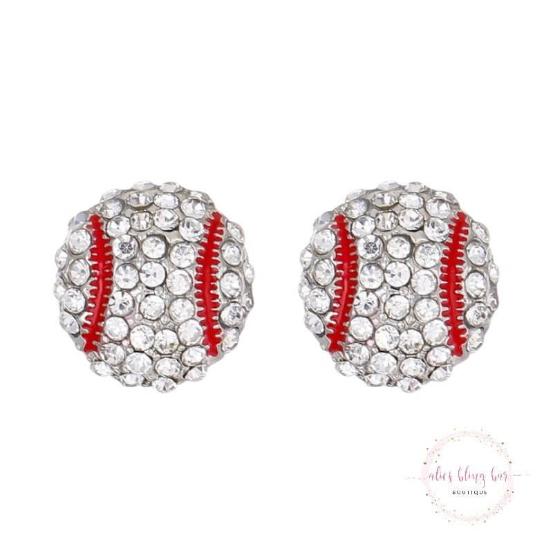 Glittering Game - Baseball Stud Earrings-Shop Alies Boutique