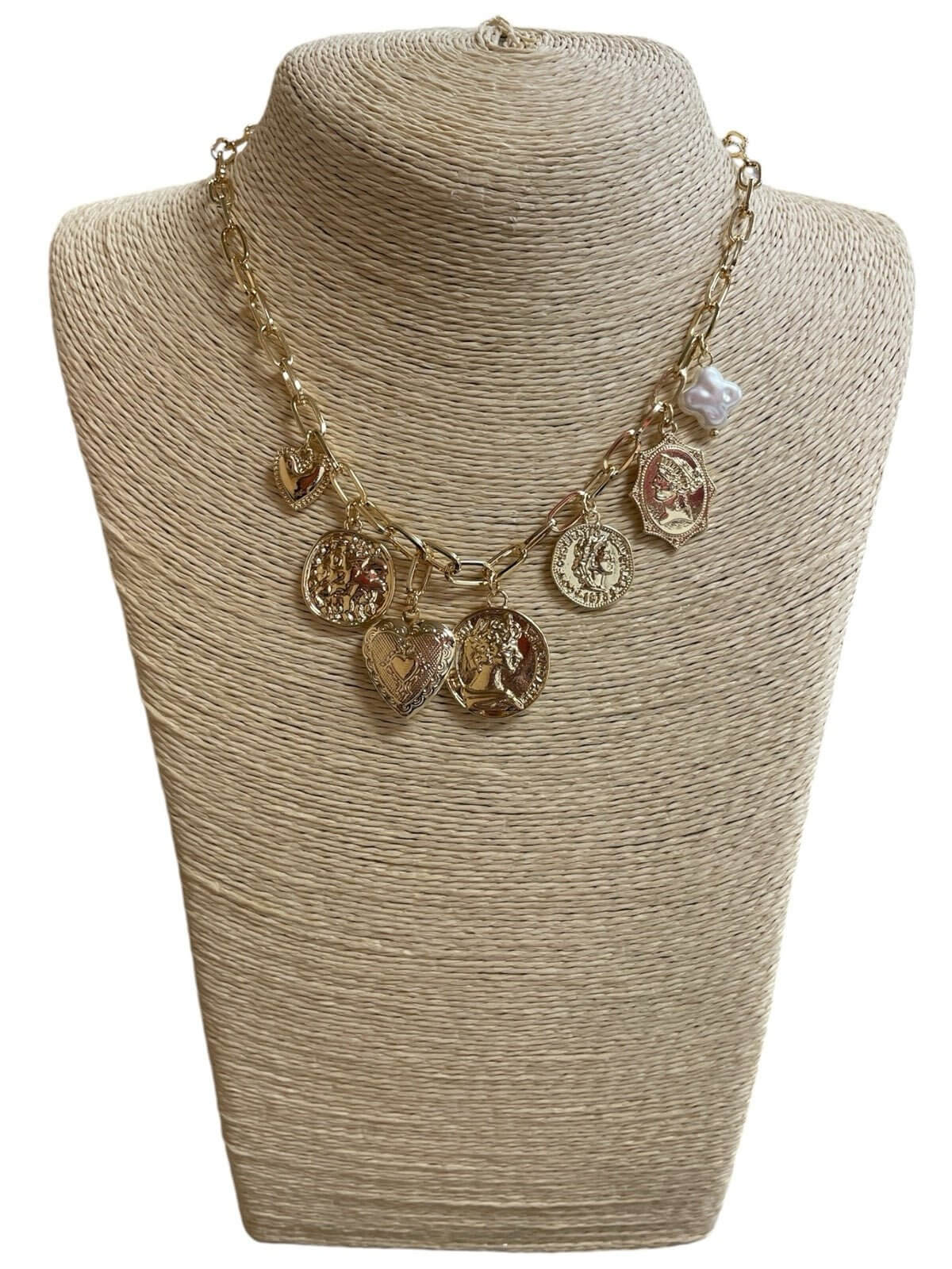 Golden Lore - Gold Charm Coin Short Necklace - Shop Alies Bouutique
