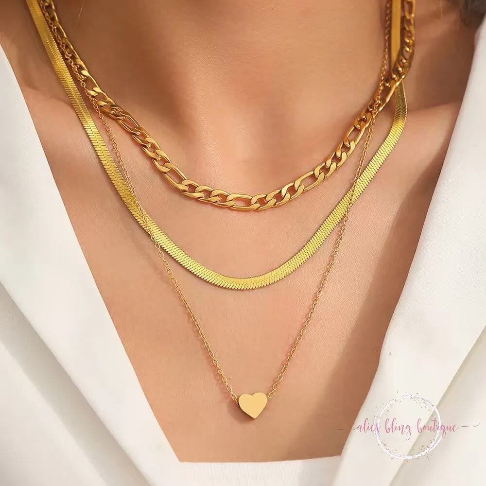 Heart & Soul 18k Gold Plated Necklace Set of 3 in Gold - Sale-Shop Alies Boutique
