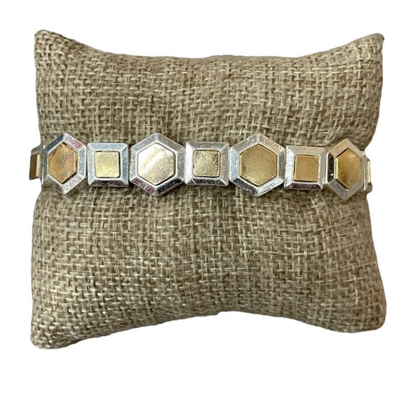 Hex Appeal - Silver & Gold Hammered Geometric Beaded Bracelet - Alie's Boutique - Shop Alies Boutique