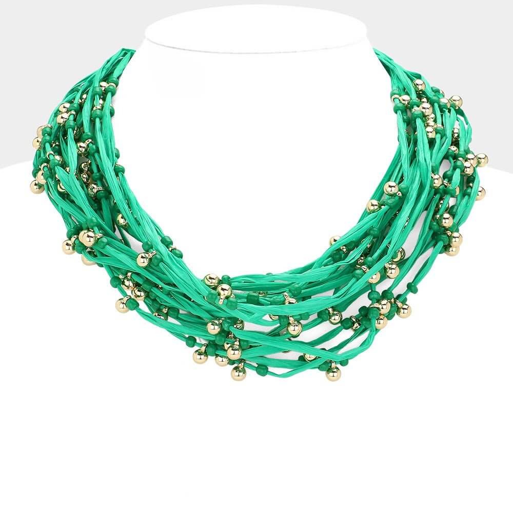 Island Orbit - Green Beads & Raffia Thread Multi Layered Necklace - Sale - Shop Alies Bouutique