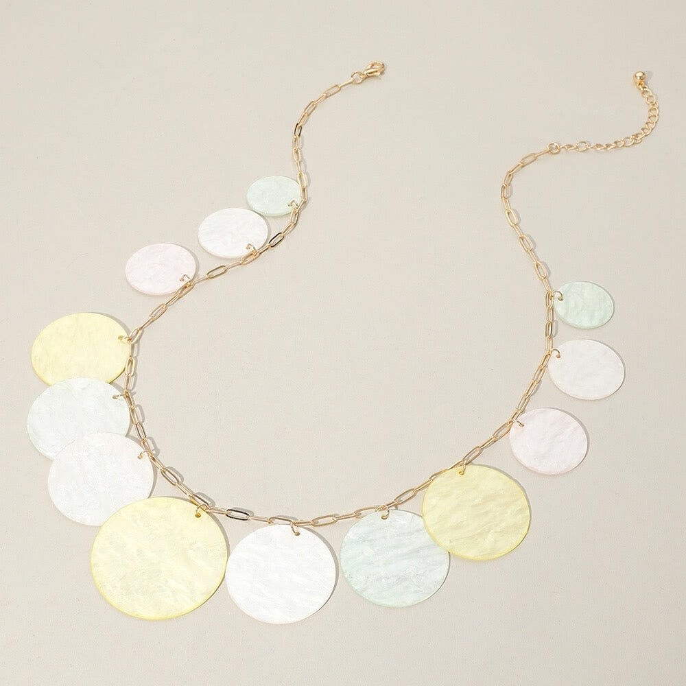 Ivory Celluloid Acetate Disc Charm Station Statement Necklace-Shop Alies Boutique