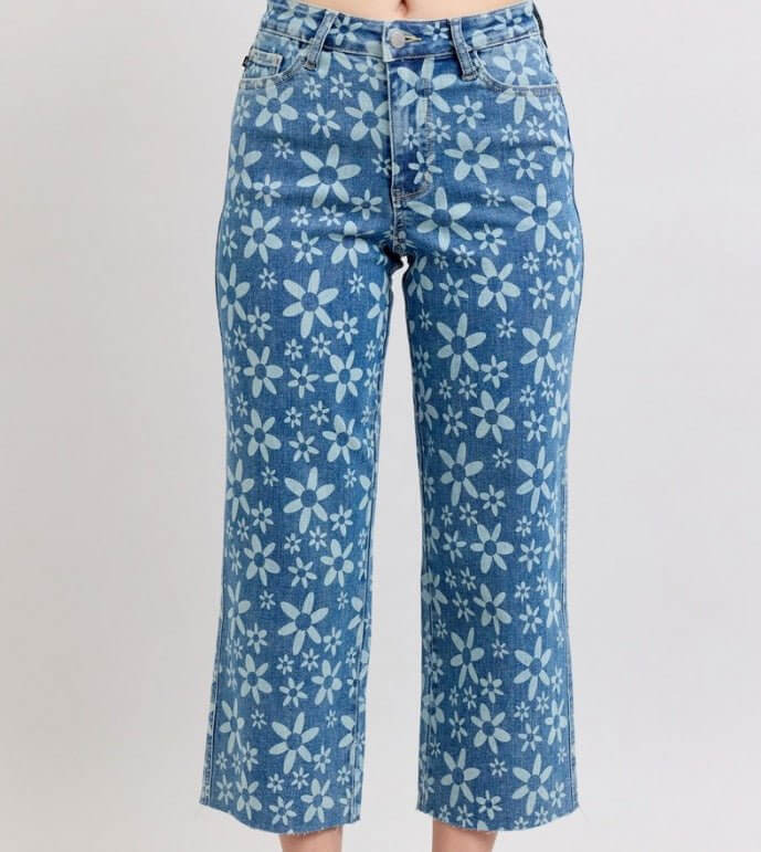 Judy Blue - Daisy Days - High Waist Flower Print Cropped Jeans - Shop Alies Bouutique