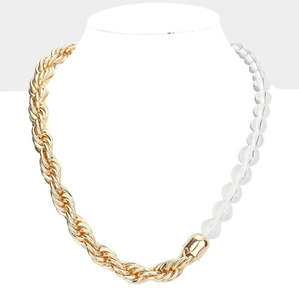 Lucite Braided Metal Chain Lucite Ball Necklace-Shop Alies Boutique