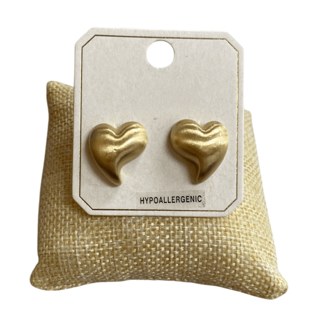 Melt My Heart - Gold Matte Heart Studs Lightweight Earrings - Shop Alies Bouutique
