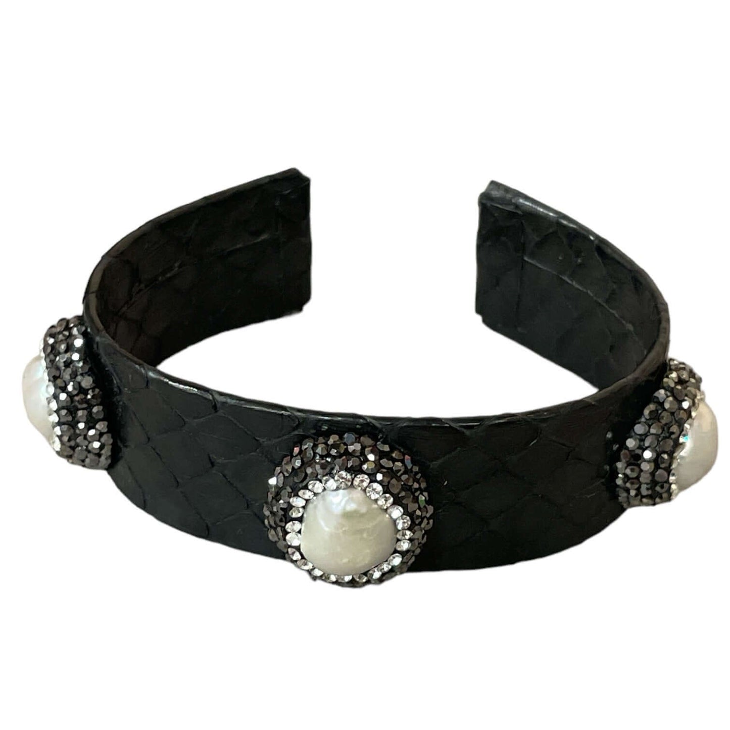 Midnight Crown - Black Hematite & Pearl Rhinestone Bracelet - All That GlitterZ - Shop Alies Boutique