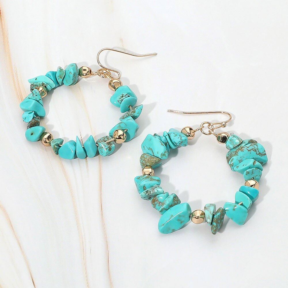 Mineral Mood – Turquoise Semi Precious Natural Stone Beaded Ring Dangle Earrings-Shop Alies Boutique