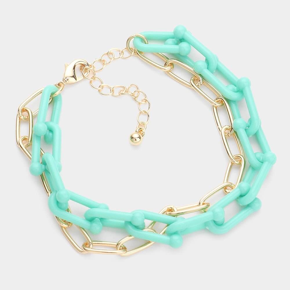 Modern Mood – Open Metal Oval Resin Link Double Layered Bracelet-Shop Alies Boutique