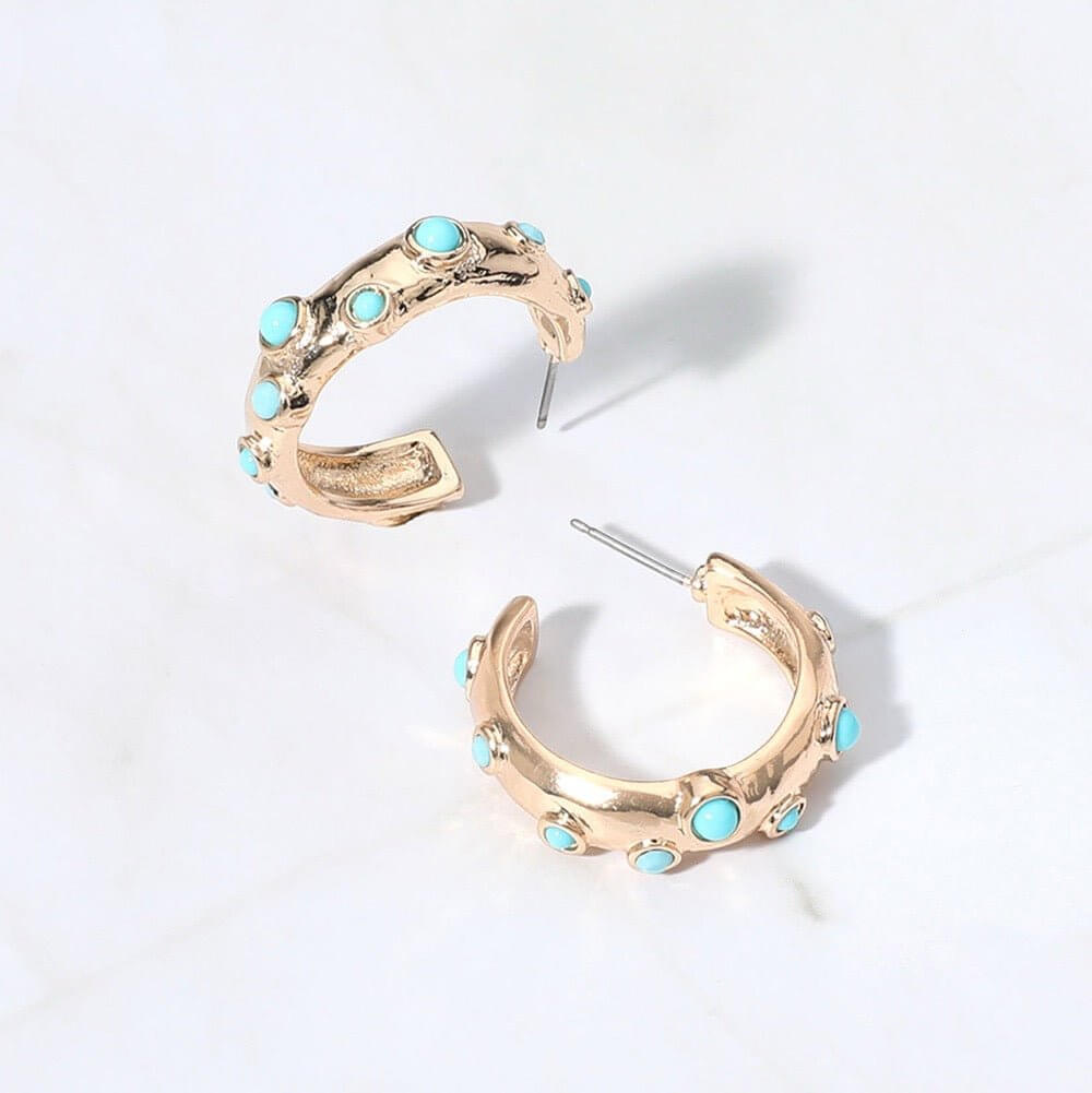 Pebble Luxe – Gold Turquoise Accent Hoop Earrings-Shop Alies Boutique