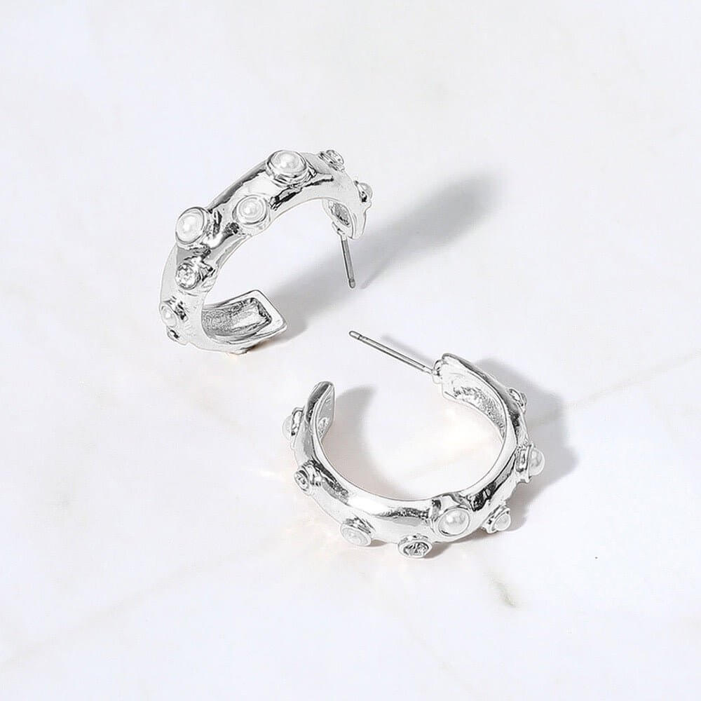 Pebble Luxe – Silver Pearl Accent Hoop Earrings-Shop Alies Boutique