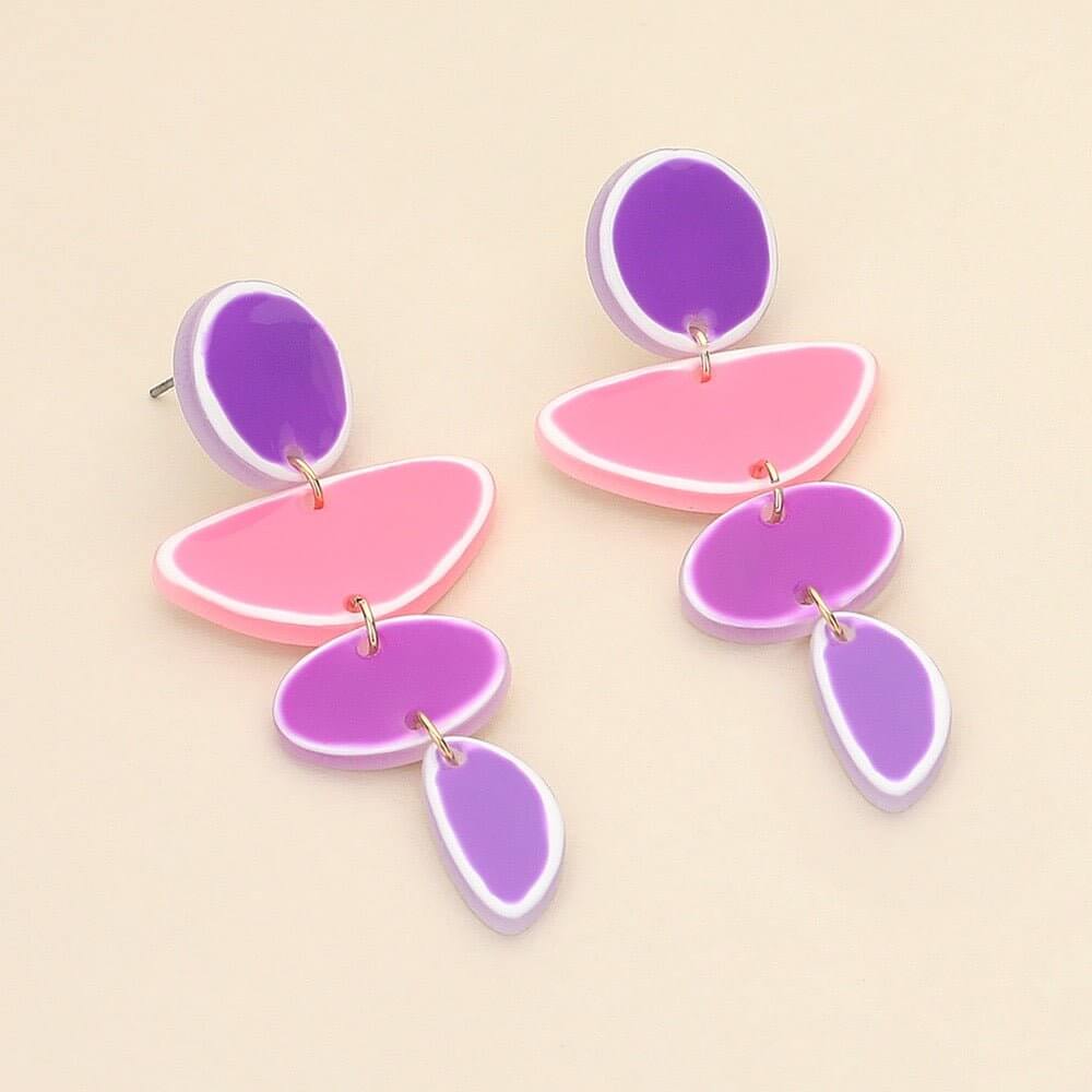 Pop Fizz – Pink & Purple Resin Pebble Link Dangle Earrings-Shop Alies Boutique