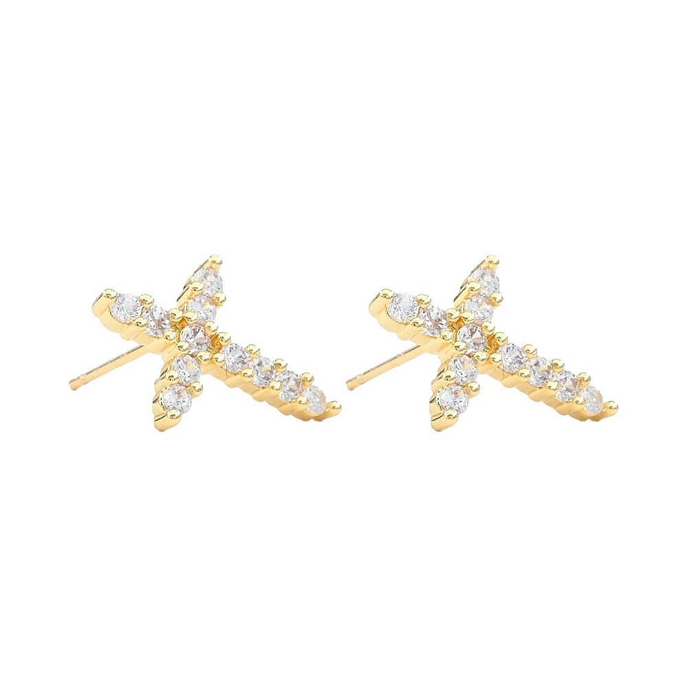 Radiant Devotion – Gold Dipped Cross CZ Stone Stud Earrings-Shop Alies Boutique