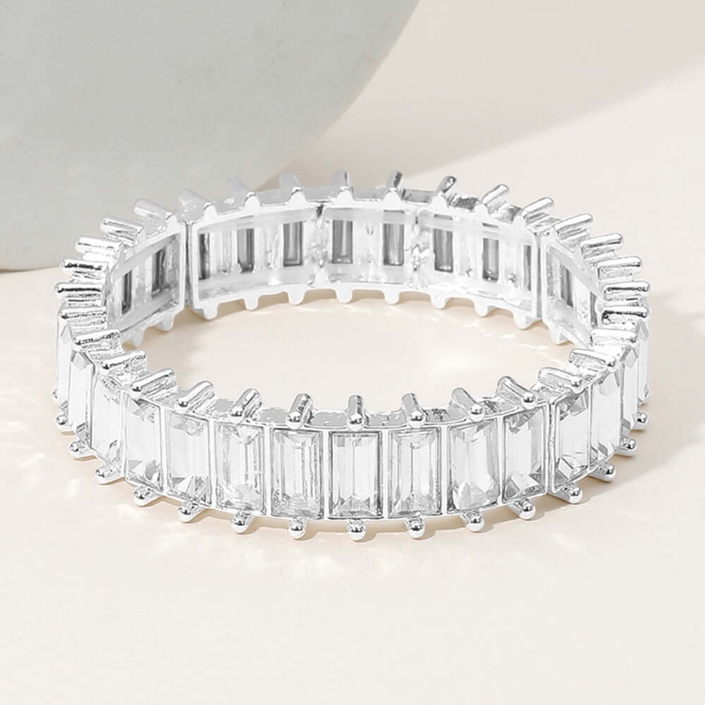 Radiant Pulse – Clear Baguette Stone Cluster Beaded Stretch Evening Bracelet-Shop Alies Boutique