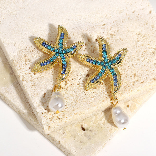 Tidal Treasure - Blue Starfish Earrings
