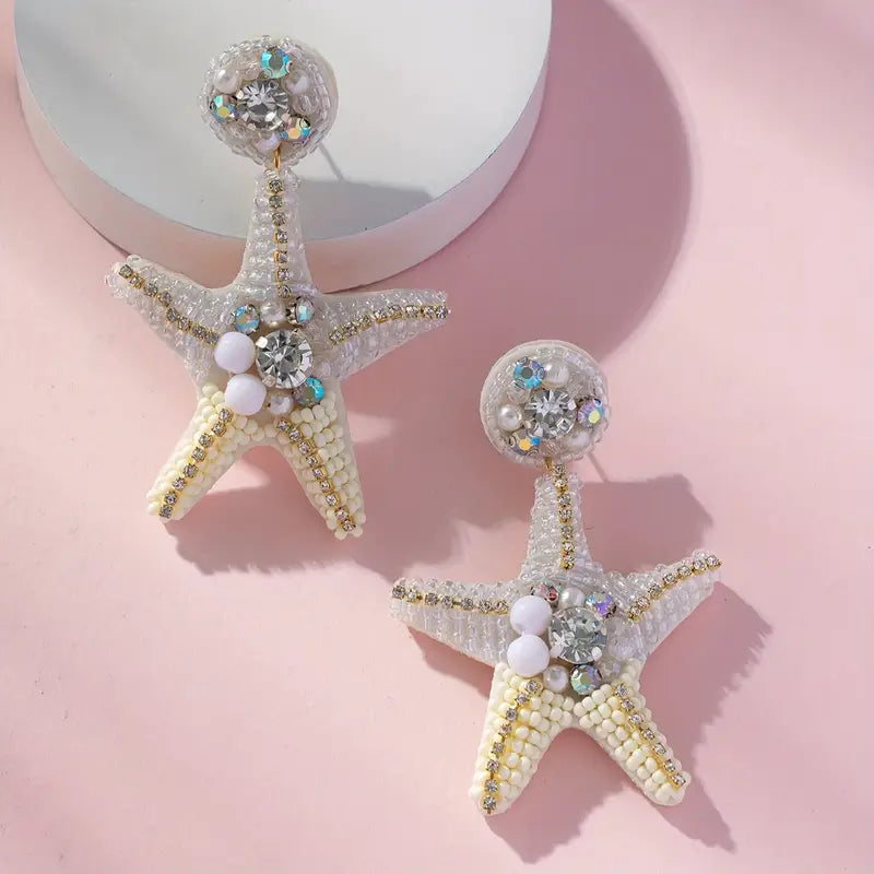 Shoreline Shimmer - White Starfish Earrings