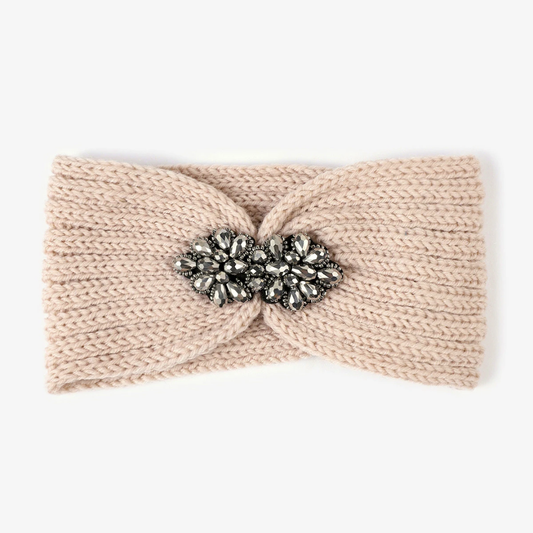 Midnight Glam Rhinestone Knit Headband Ear Warmer - Blush Pink