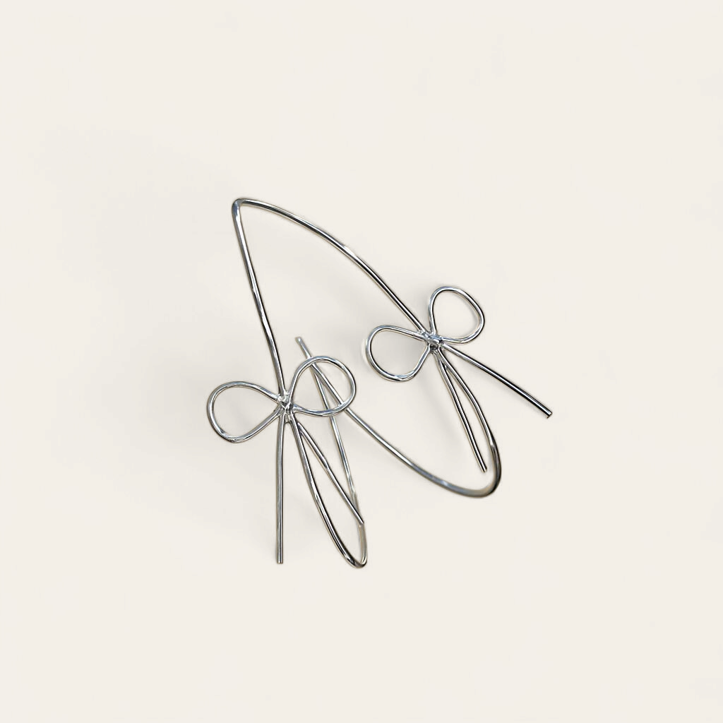 Ladylike Bows- Silver Hoop Earrings