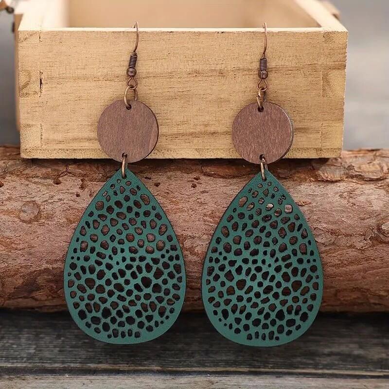 Rustic Rhythm - Green PU Leather Drop Earrings-Shop Alies Boutique