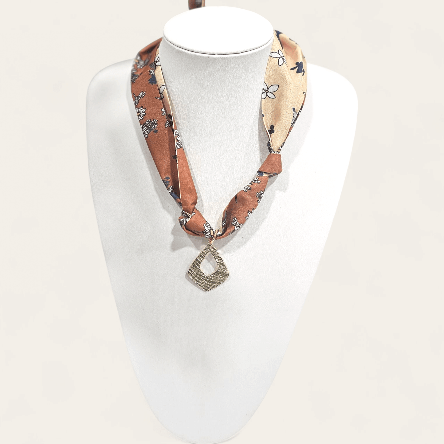 Scarf Charm Necklace II- Brown & Tan - Shop Alies Bouutique