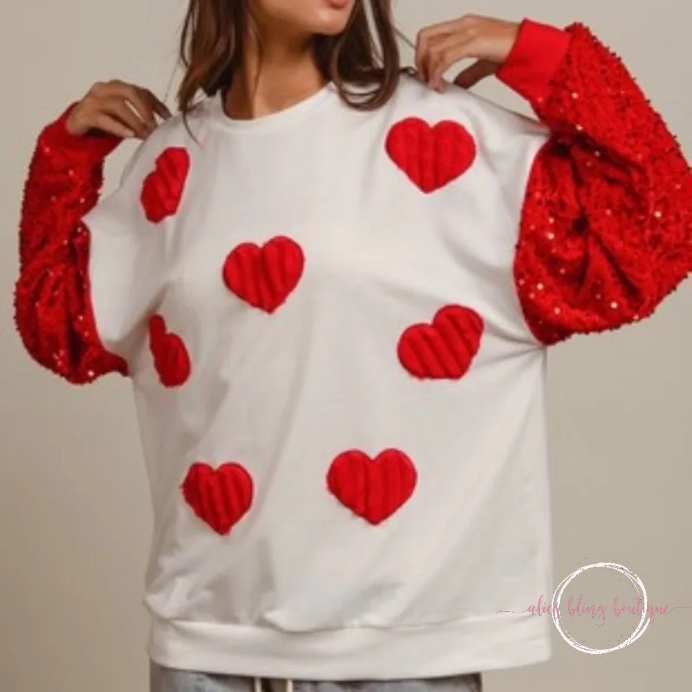 Sequin Sleeve Heart Sweater-Shop Alies Boutique
