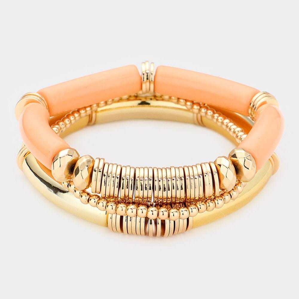 Soft Power – Pink Resin Heishi Beaded Stretch Multi Layered Bracelets-Shop Alies Boutique