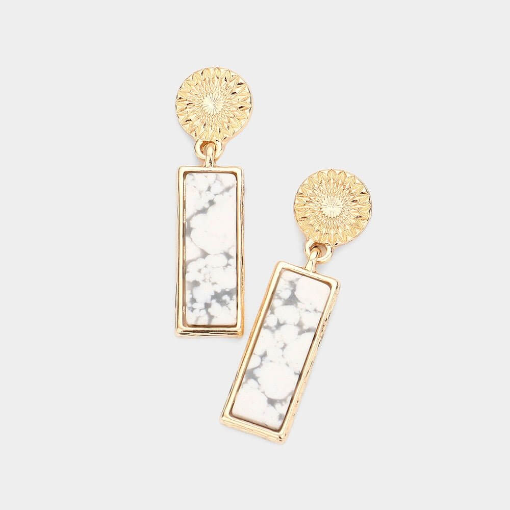 Solar Status - Howlite Rectangular Natural Stone Drop Dangle Earrings-Shop Alies Boutique