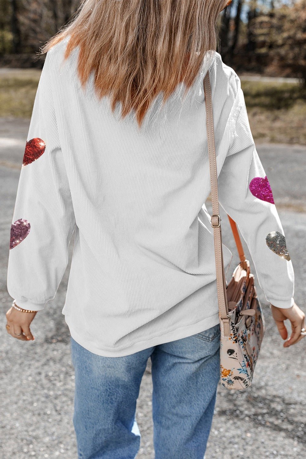 Sparkling Heart White Corded Sweatshirt-Shop Alies Boutique