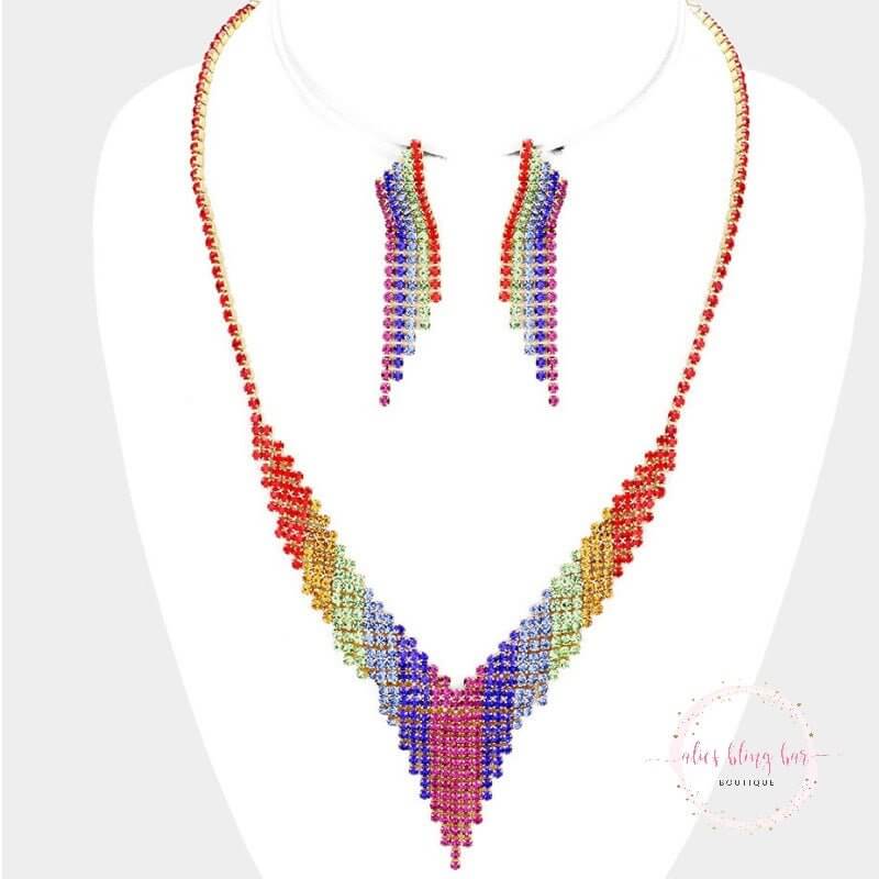 Sparkling Spectrum - Multi Necklace & Earrings Set - Sale-Shop Alies Boutique