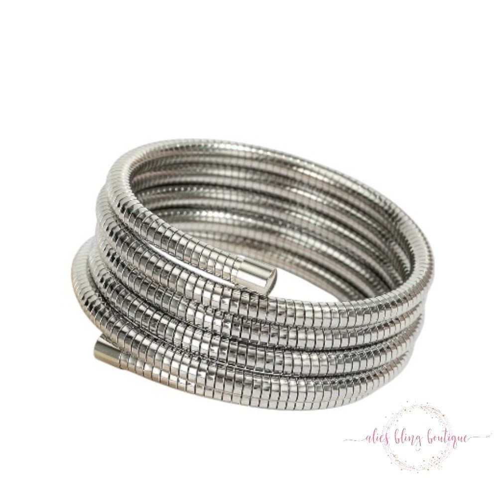Spiral Elegance - Silver Coil Bracelet - Sale-Shop Alies Boutique