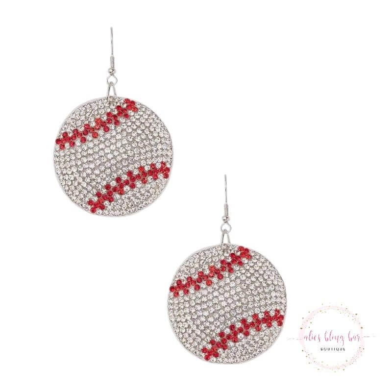 Sporty Glam - Rhinestone Baseball Pillow Earring-Shop Alies Boutique