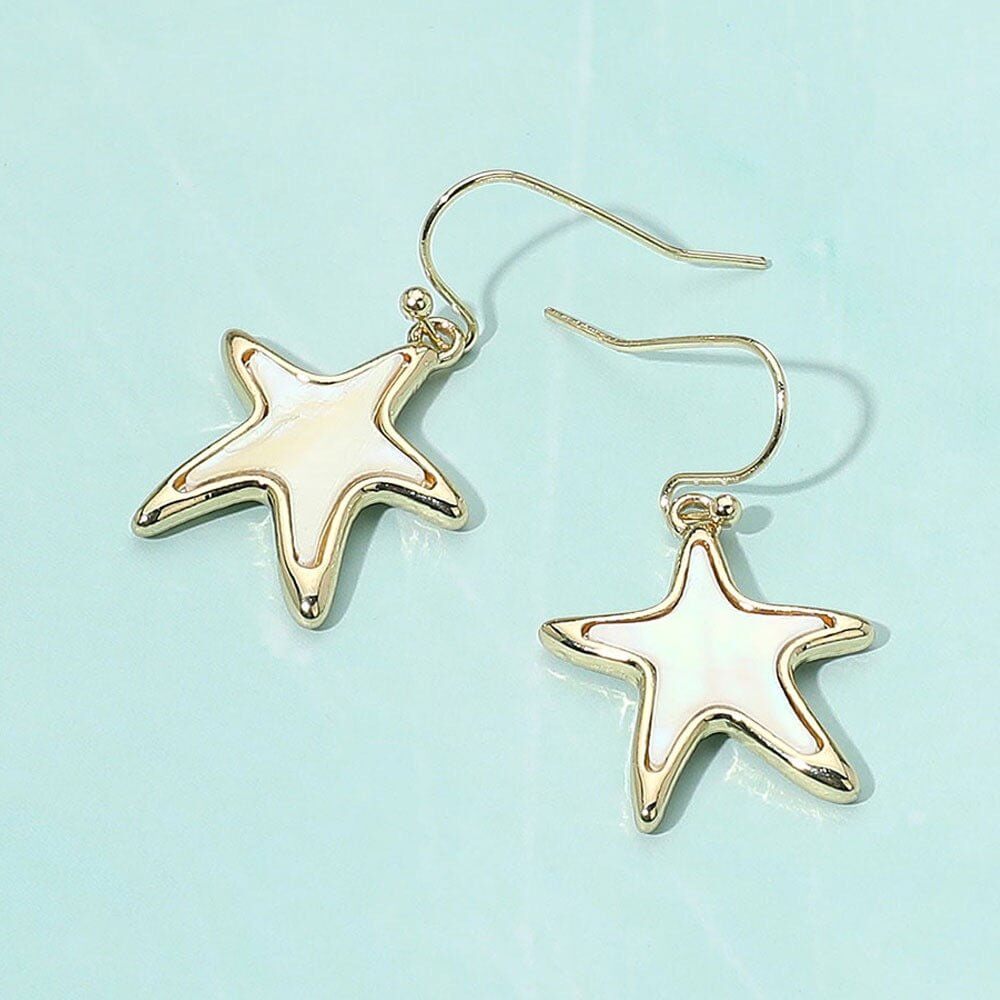 Stellar Drift - Gold & Mother Of Pearl Starfish Dangle Earrings - Alies Bling Boutique - Shop Alies Boutique