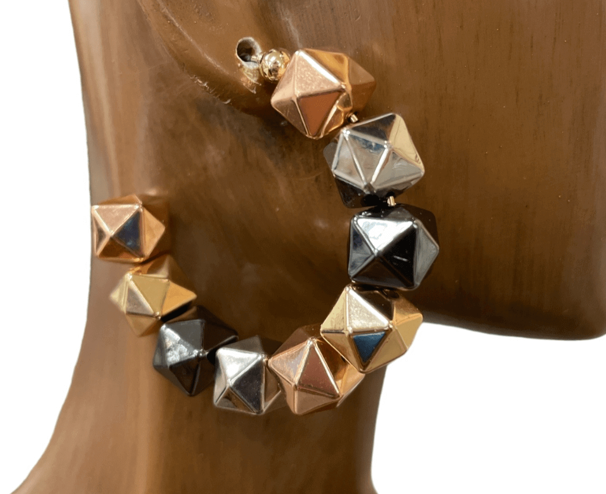 Studded Orbit - Multi Geometric Beaded Open Hoop Earrings - Alie's Boutique - Shop Alies Boutique