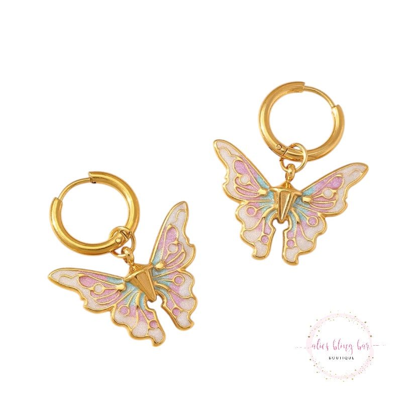 Sweet Wings - 18K Gold Plated Pink Earrings - Sale-Shop Alies Boutique